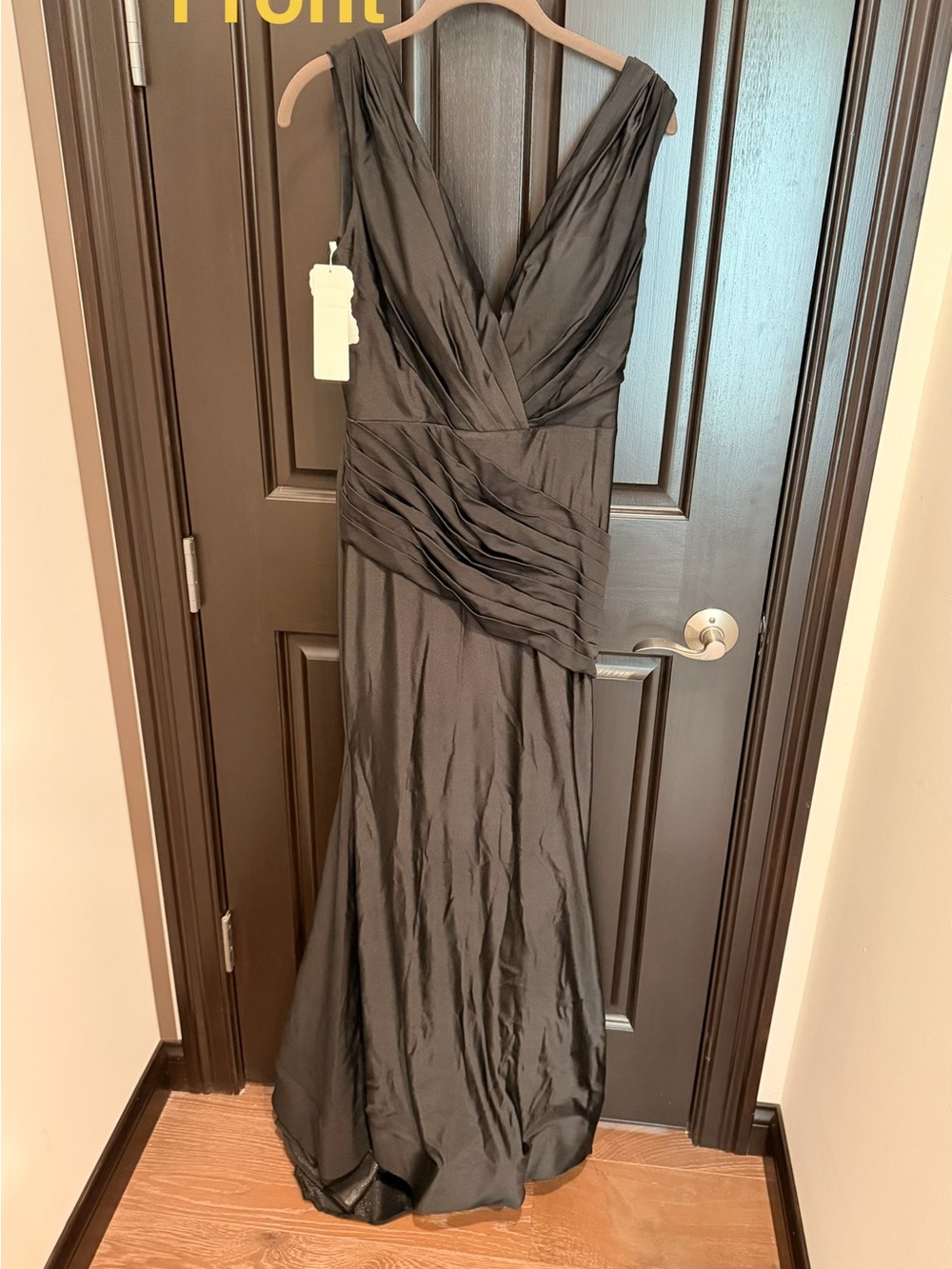 Black V-Neck Ruched Waist Evening Gown